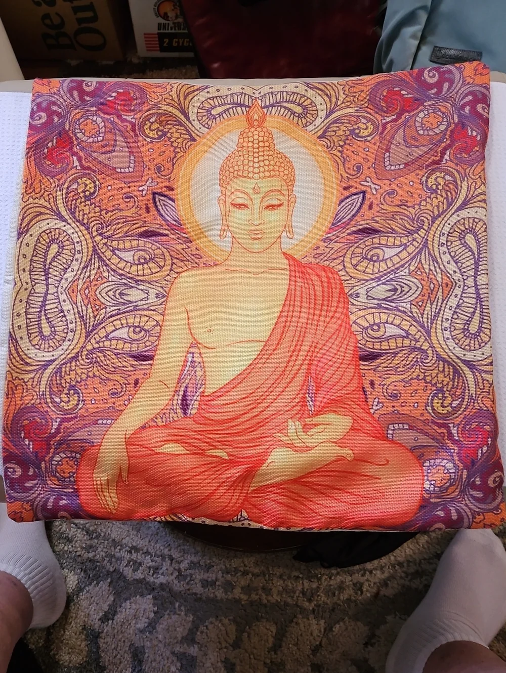 Meditative Buddha Pillow Cover in Orange and Purple 18